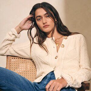 Faherty Cable Cardigan in Turtle Dove